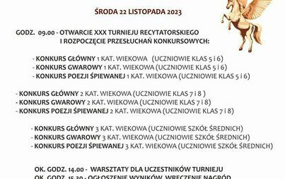 Zdjęcie do PROGRAM XXX TURNIEJU RECYTATORSKIEGO XIII KONKURSU POEZJI ŚPIEWANEJ 