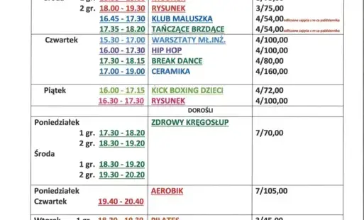 Zdjęcie do CENNIK ZAJĘĆ NA MIESIĄC LISTOPAD 2025